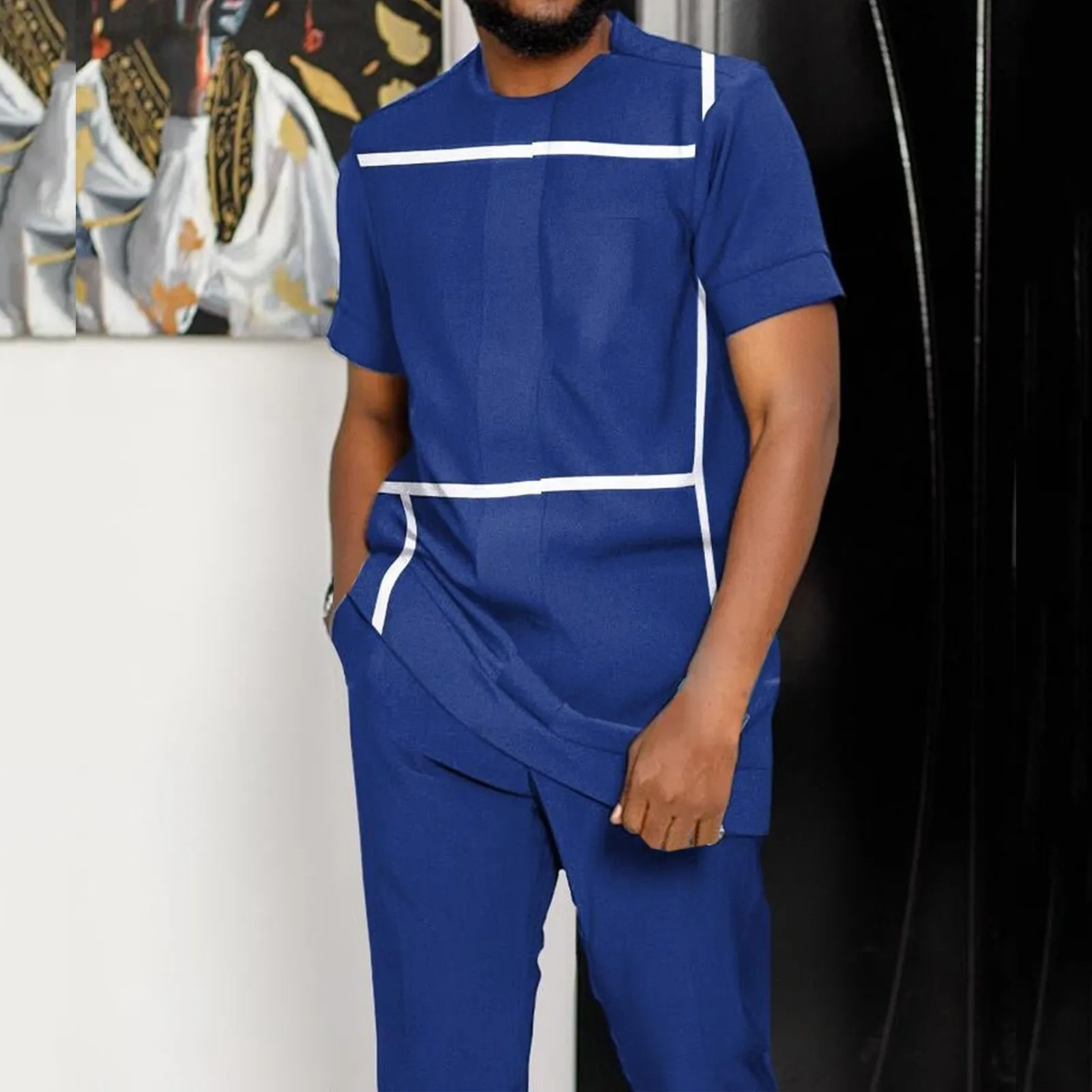 Male Casual 2 Piece Set Color Block Tops Solid Color Quick Dry Shorts Men Sets Ensemble Homme Streetwear Dailywear Conjuntos