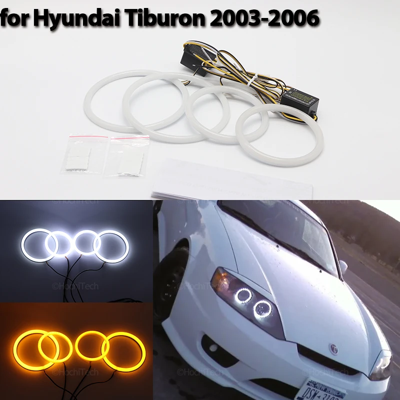 

Halo Ring Angel Eyes Turn Signal Switchback Cotton LED White Yellow for Hyundai Tiburon 2003-2006 Car-styling Accessories