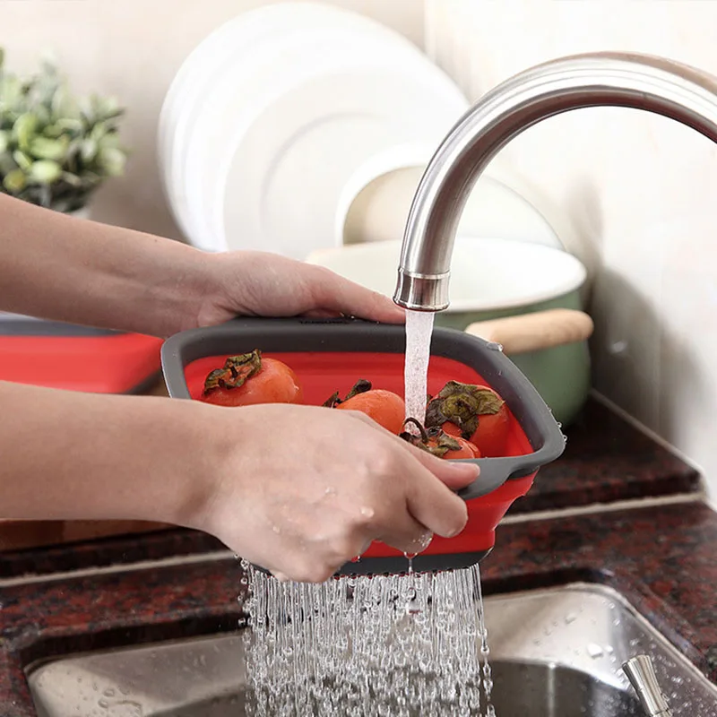 

Drainage Basket Fruitvegetable Cleaning Basket Filter Mesh Silicone Material Foldable Space-saving, Kitchen Storage Tool