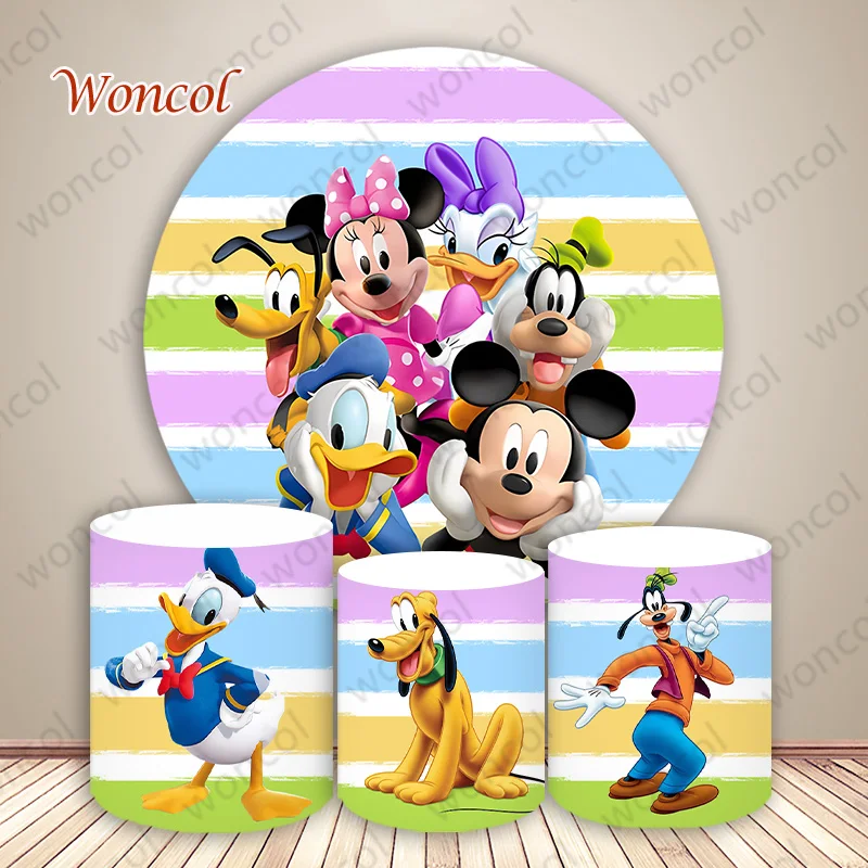 Круглый фон с Микки Маусом и друзьями детский день рождения душ Goofy Дональд Дак