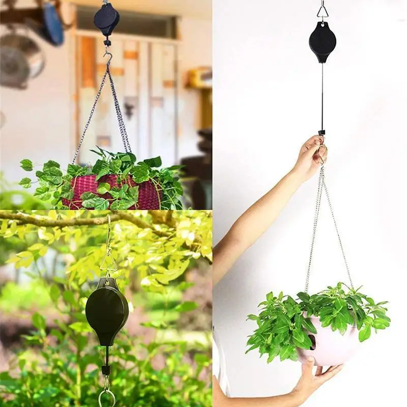 Easy Reach Plant Pulley Set Retractable adjustable hanging planter  hook potted  pendant for Garden Baskets Pots Birds Feeder