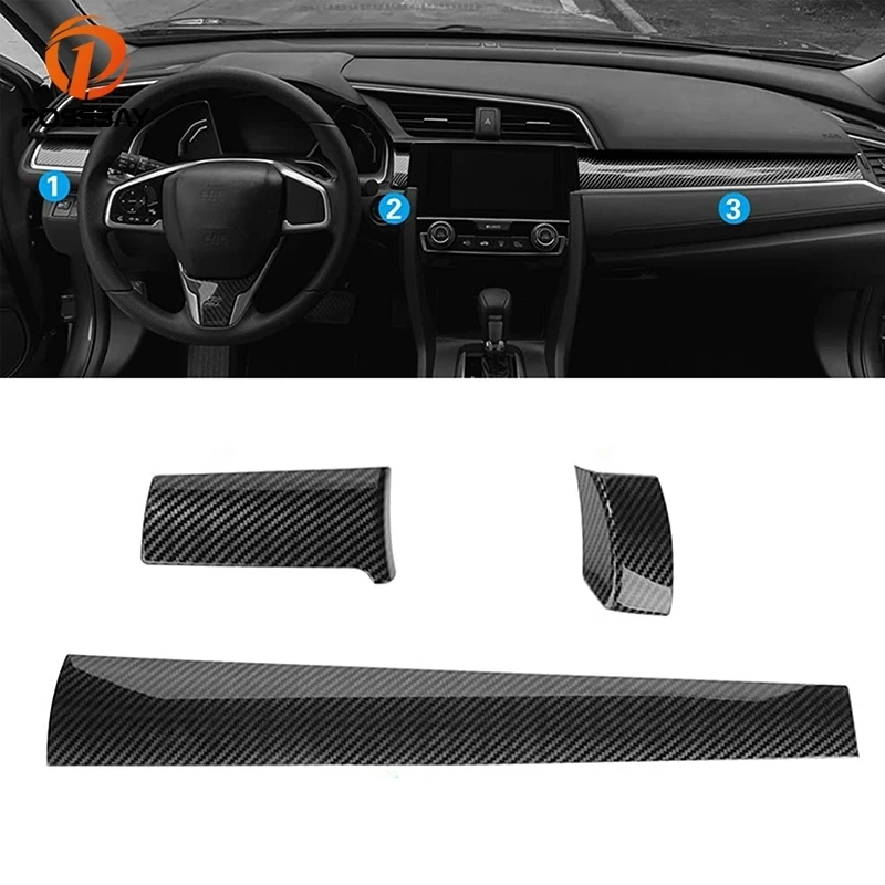 

Car Interior Dashboard Panel Cover Trim Styling for Honda Civic 10th Gen 2016 2017 2018 2019-2021 Carbon Fiber Look accessories