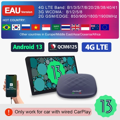 Carlinkit CarPlay Ai TV Box Plus Android 13 8 + 128 Гб QCM 8-ядерный 665 6125 беспроводной CarPlay Android автоматическая поддержка просмотра видео 4G LTE - изображение