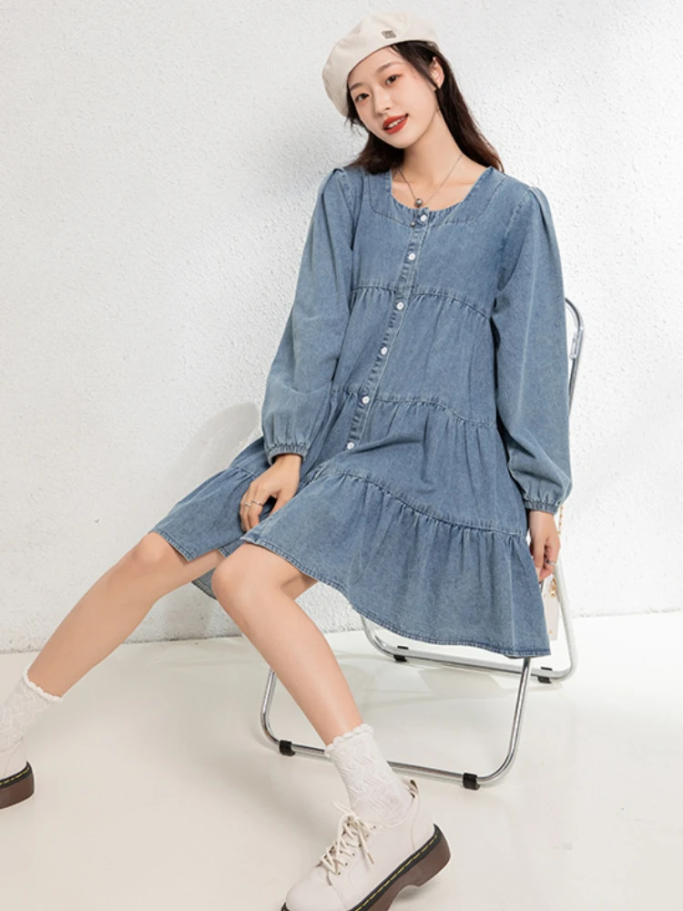 Spring Long Sleeves Casual Loose Dress Maternity Clothes for Pregnant Women Denim Lady Dress Pregnancy Dresses enlarge