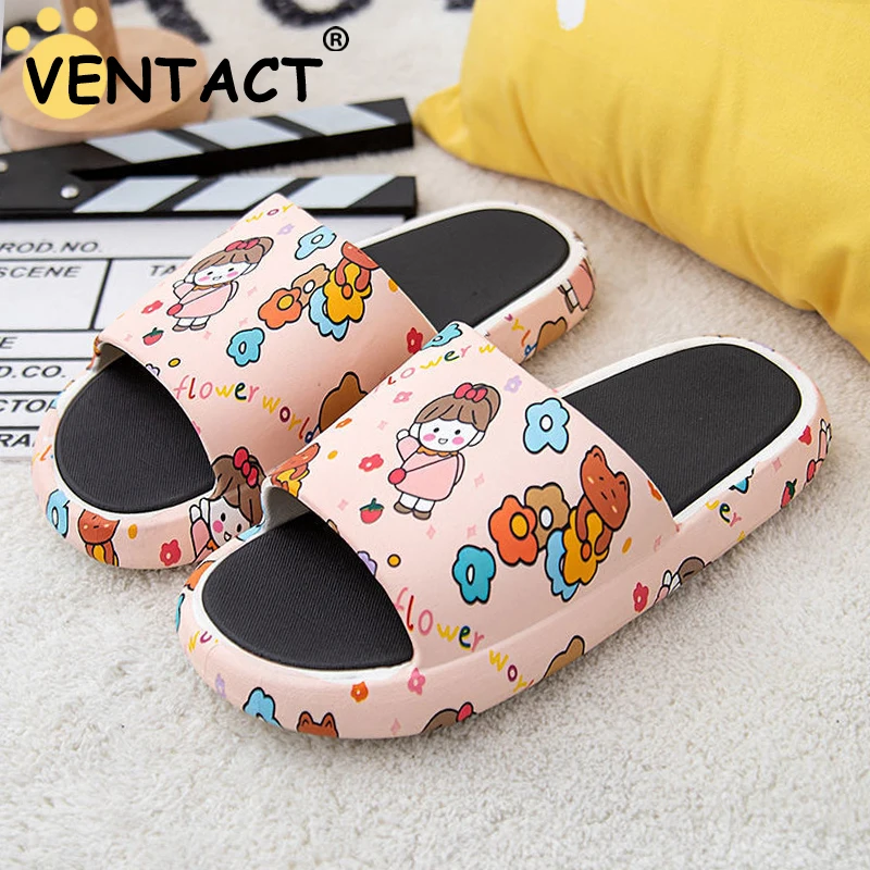 

VENTACT Women Slippers New Fashion Cute Cartoon Print Summer Shoes For Woman Outdoor Sandals Casual Home Slides Lady Bathroom