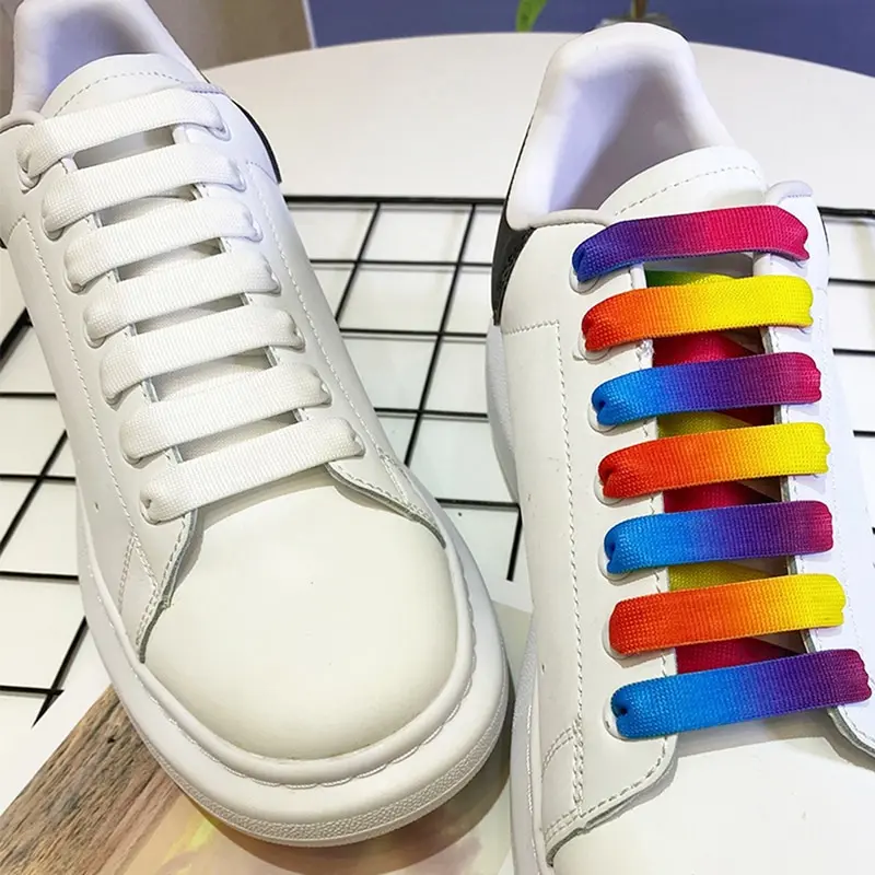 

1Pair 130/140cm Colored Creative Sports Laces Rainbow Shoelace Gradient Women's Casual Shoelace Wide And Thick Flat Shoelace