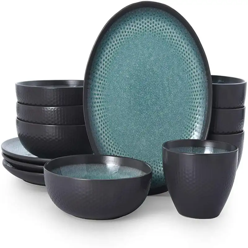 

® Maddox Teal Stoneware 12-Piece Dinnerware Set Kitchen Accessories