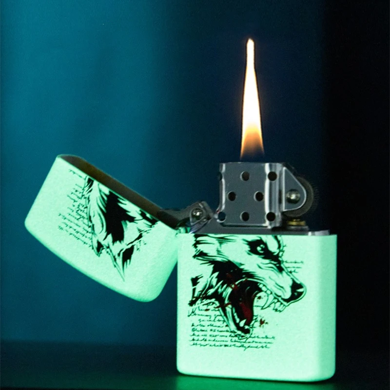 2022 New Fashion Zorro Luminous Kerosene Lighter Creative Personality Lighters Fluorescent Cigarettes Smoking Accessories Gift enlarge