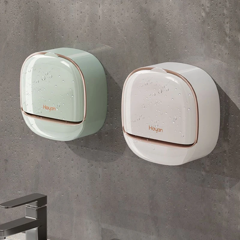 

Wall Mounted Bathroom Draining Soap Box Waterproof Soap Dishes with Flip Lid Household Easy To Clean Bath Soap Storage Case