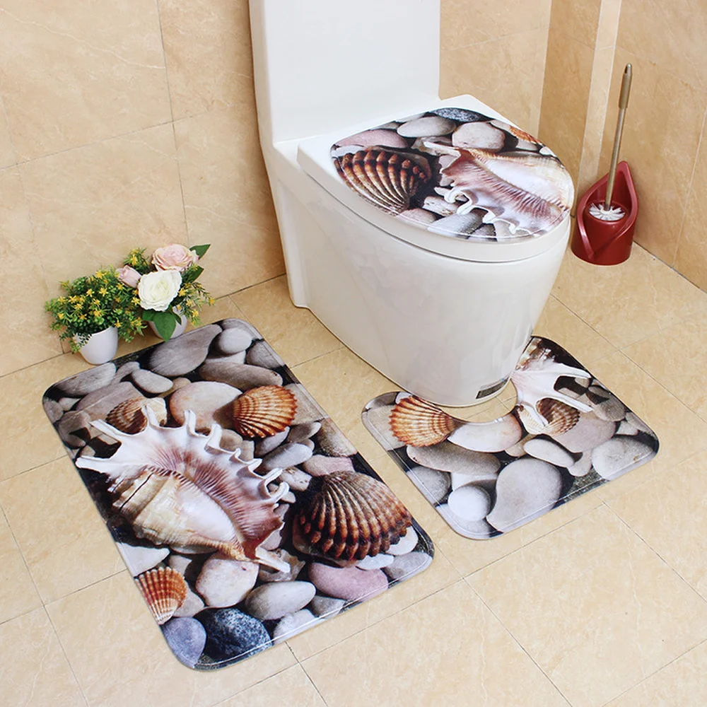 

CLOOCL Anti Slip Toilet Pattern Flannel Toilet Seat Cover Set 3Pcs Bath Mats Bathroom Carpet Ocean Underwater World Dropshipping