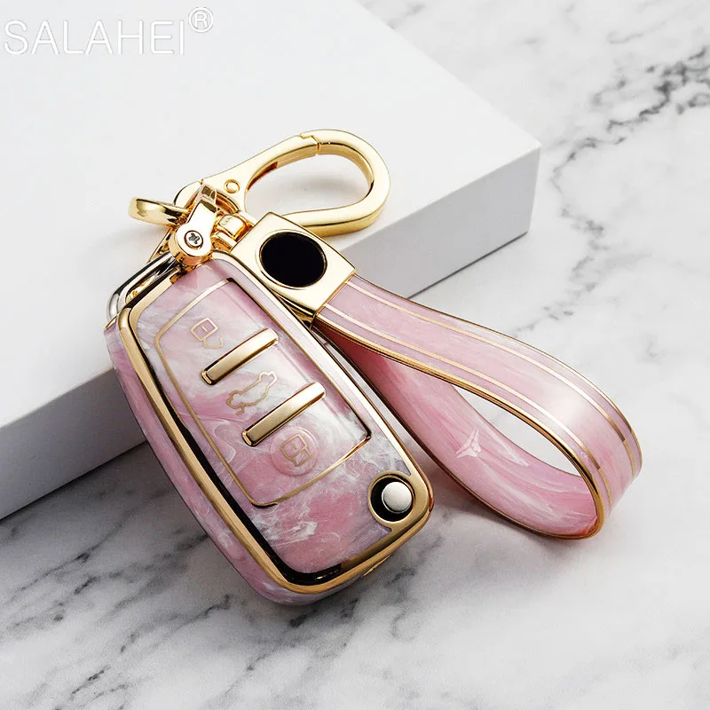 Pink Woman Gift Car Key Case Cover Shell For Audi A3 8L 8P A4 B6 B7 B8 A6 C5 C6 4F RS3 Q3 Q7 TT 8V S3 Car Interior Accessories