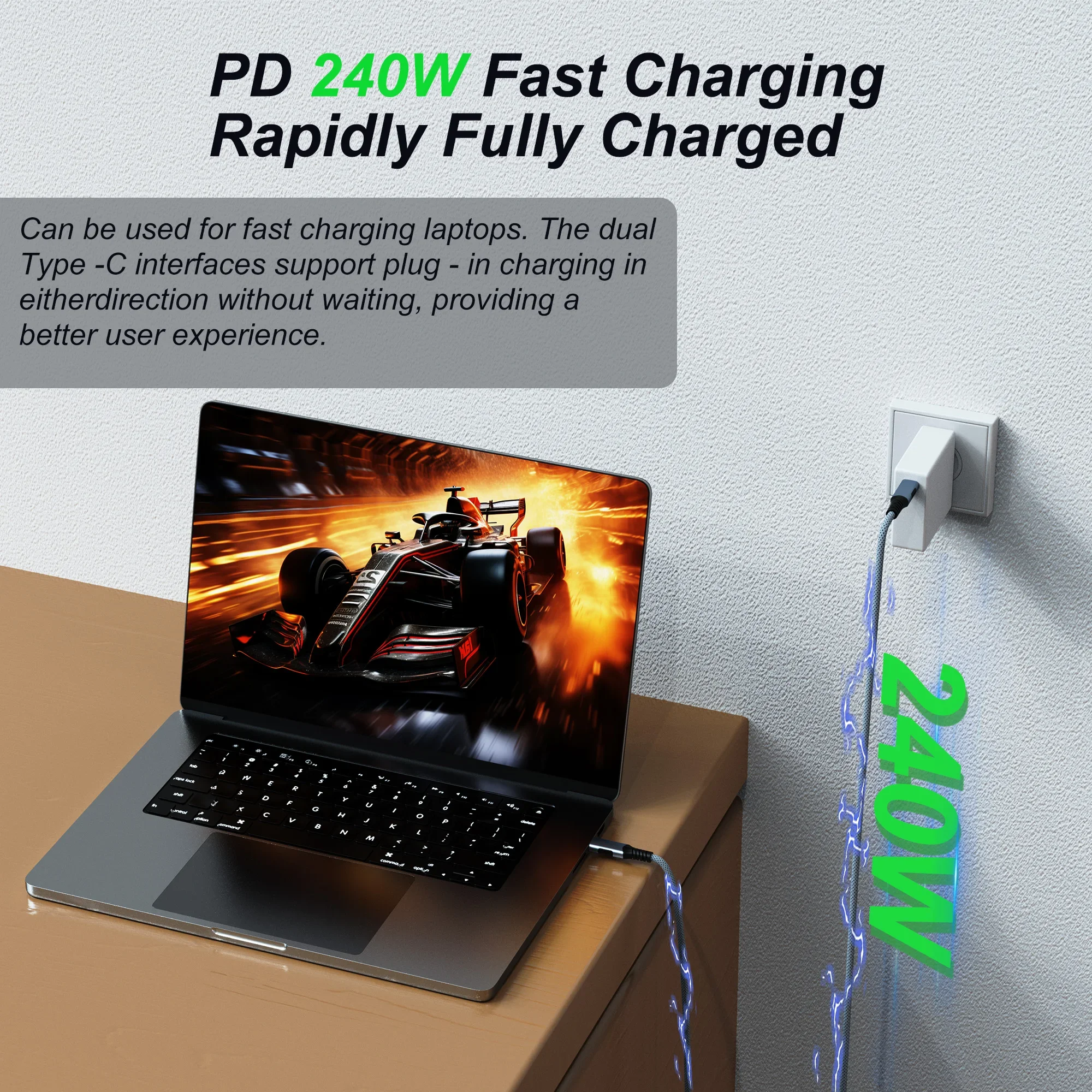 Фото Кабель USB4 240 Вт Thunderbolt 5, совместимый с передачей данных Thunderbolt 4 и зарядкой для MacBook Pro/Air Dell Lenovo №4
