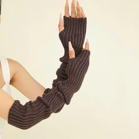 Элегантные длинные перчатки с открытыми пальцами для женщин, новинка 2023, трендовые осенне-зимние плотные вязаные теплые женские рукава