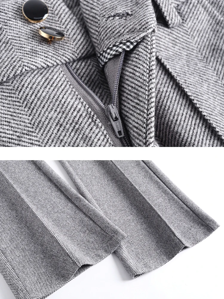 Осень-зима шерстяные брюки с высокой эластичной резинкой на талии женские