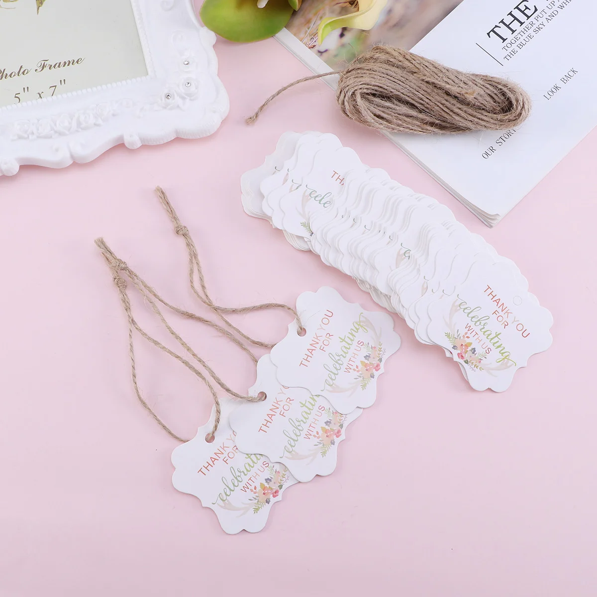 

50 Pcs Baby Shower Thank You Cards Kraft Paper Tags Printing Hangtag Bride Gift Flowers Thank You Gift Tags Deer Gift Tag