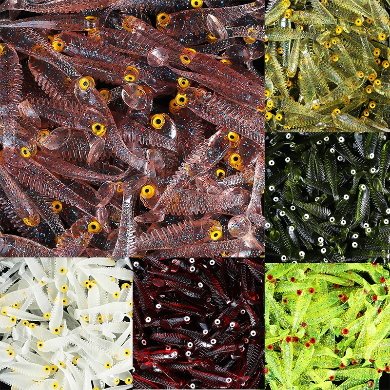 

100pcs/Lot 5cm 1.3g Fish Silicone Worm Soft Lures Fake Bait Sea Fishing Swimbait Surface Artificial Spinnerbait
