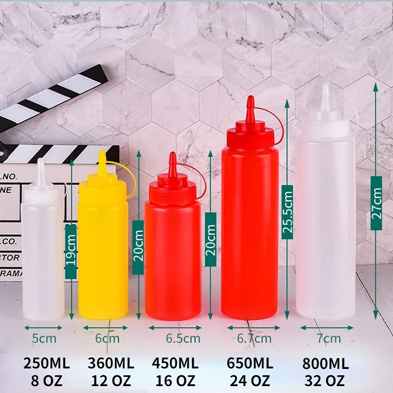 

250ML/360ML/450ML/650ML/800ML Condiment Squeeze Bottles ,For Ketchup Mustard Mayo Hot Sauces Olive Oil Bottles Kitchen Gadget