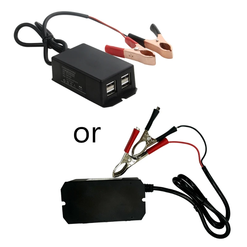 Cargador USB para vehículo, adaptador de corriente con Clip de batería, estación de carga USB de 4 puertos para coche, moto, dispositivo de carga de teléfono móvil, 12V