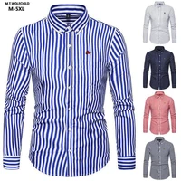 m 5xl mens shirt business new embroidery logo casual striped blouse hommes clothing tops fashion slim male dress shirts