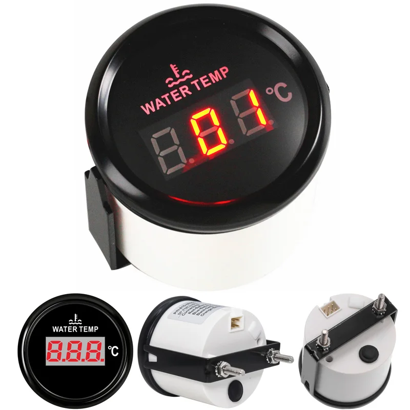 Auto 52mm Digital Water Temp Gauges 40~120℃ Display Marine Water Temperature Meters for Truck Yacht 9-32vdc with Red Backlight