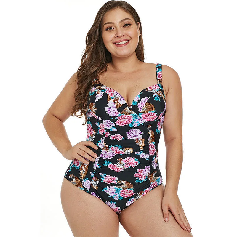 

2022 Sexy Push Up Women's One Piece Swimsuits Large Size Shirred Swimwear Vintage Bodysuit Tummy Control Bathing Suits L-3XL