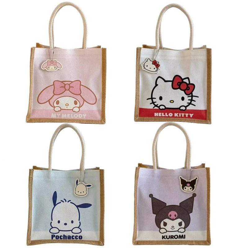

Girly Handbag Lunch Bag Kuromi My Melody Canvas Linen Bag Japanese Style Pochacco Small Tote Bag Gifts For Girl Student Child