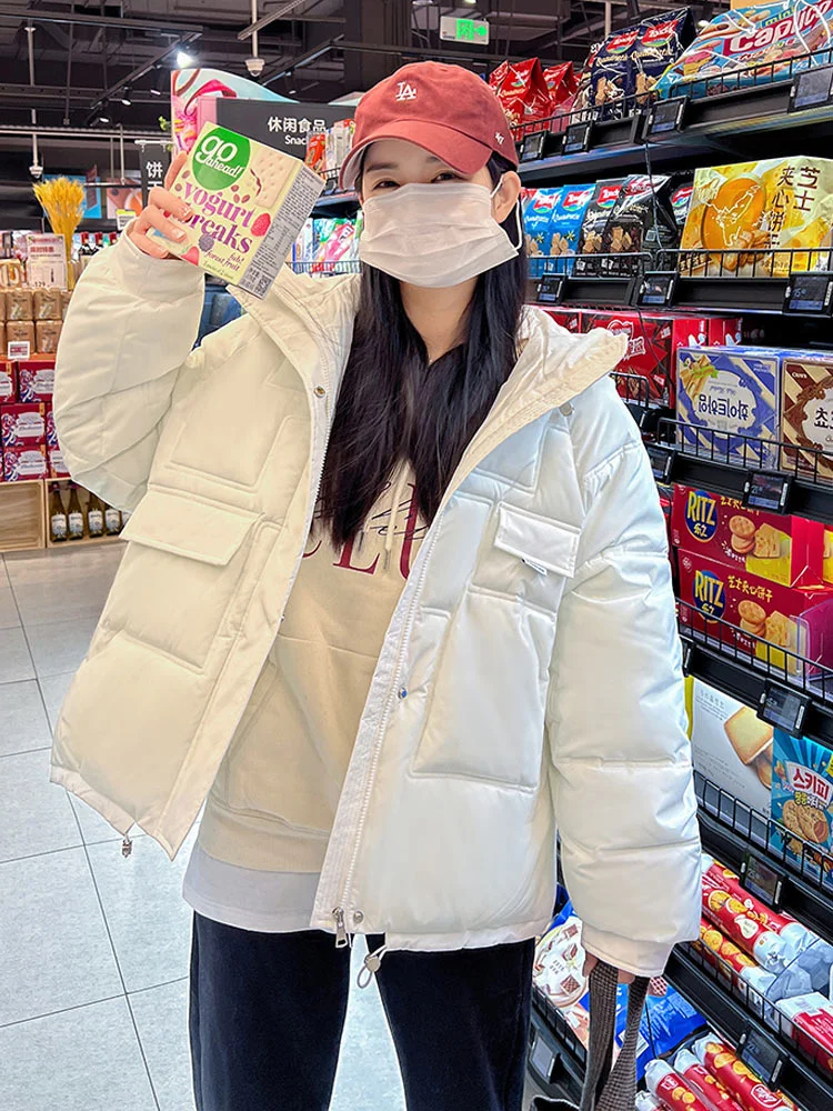 2022 New Women's Winter Jacket Hooded Short Thick Warm Cotton Padded Jackets Parkas Woman Candy Color Winter Coat