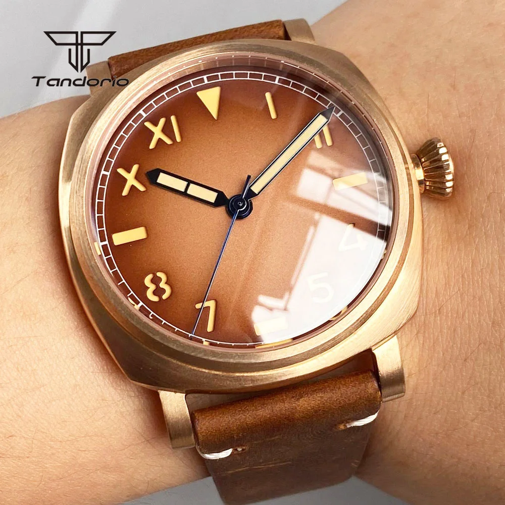 Фото Мужские часы Tandorio, 42 мм, CUSN8, бронза/сталь, квадратный корпус, сапфировое стекло, циферблат California, 20BAR, автоматический механизм Miyota 8215/NH35/2824 №3