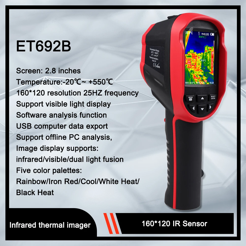 

Infrared Thermal Imager ET692B 160*120 25fps Thermal Imaging Camera -20~550℃ Floor Heating Building Automotive Inspect