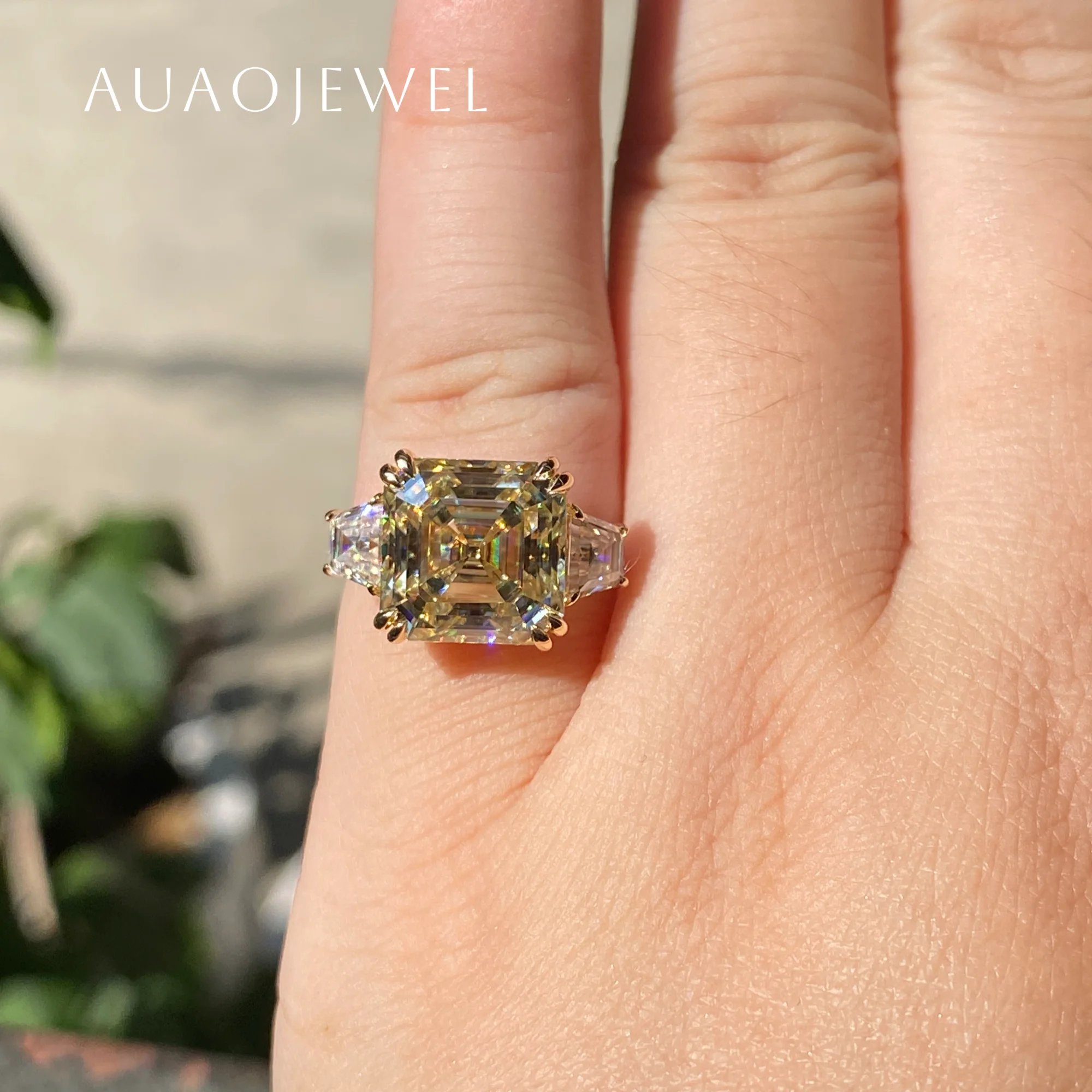 AUAOJEWEL роскошные кольца с желтым муассанитом огранки 5 карат для женщин серебро 925