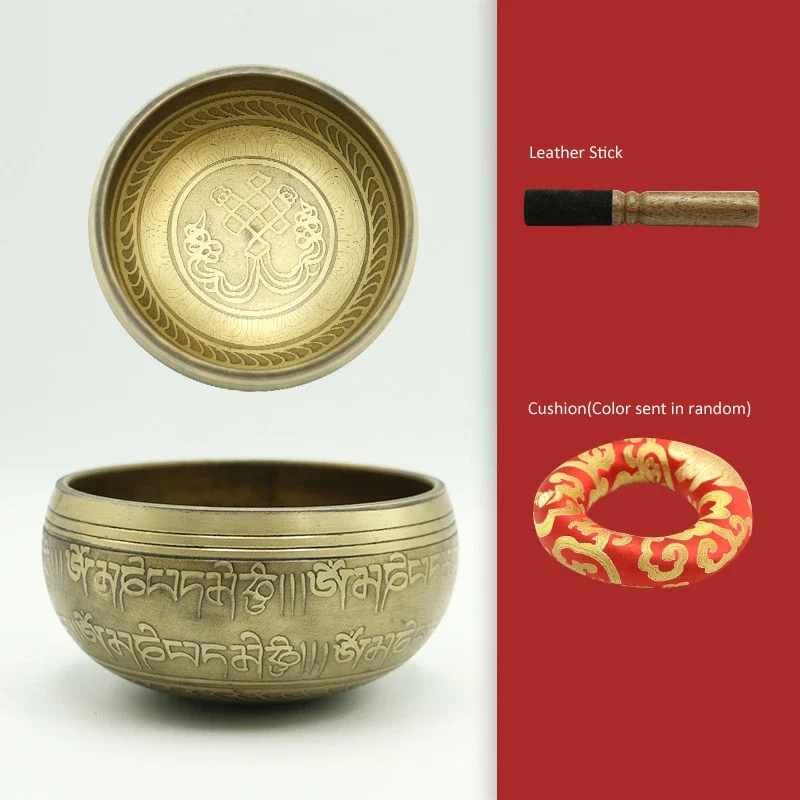 

Непальская поющая чаша для йоги и медитации, тибетская поющая чаша, буддийские звуковые чаши, тибетская музыкальная терапия, ручная работа, с узлом удачи внутри