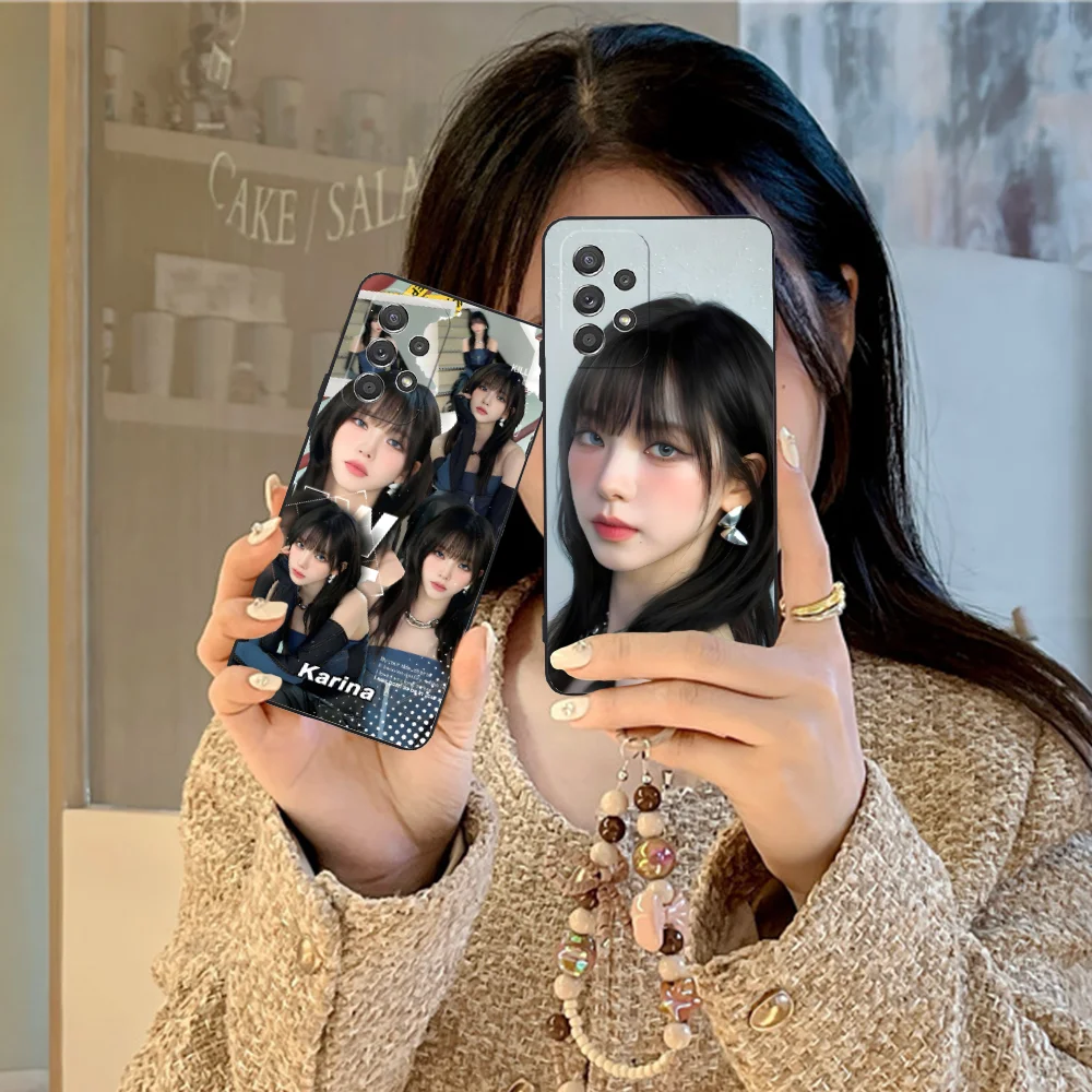 KPOP AE Karina Phone Case for Samsung Galaxy A73 72 71 70 55 54 53 52 35 34 32 23 14 13 5G Black Cellphones Smartphone Cover