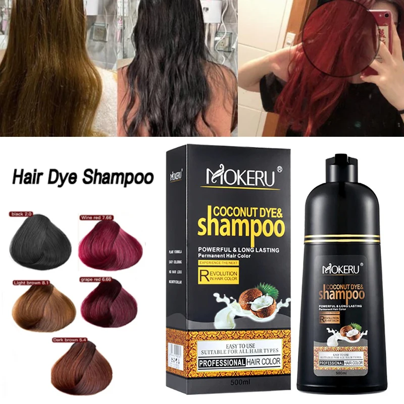 

Mokeru 500ml Hair Dye Shampoo Covering Hair Permanent Hair Color Dye Shampoo Coconut Oil Plant Essence Black Hair Dye Shampoo