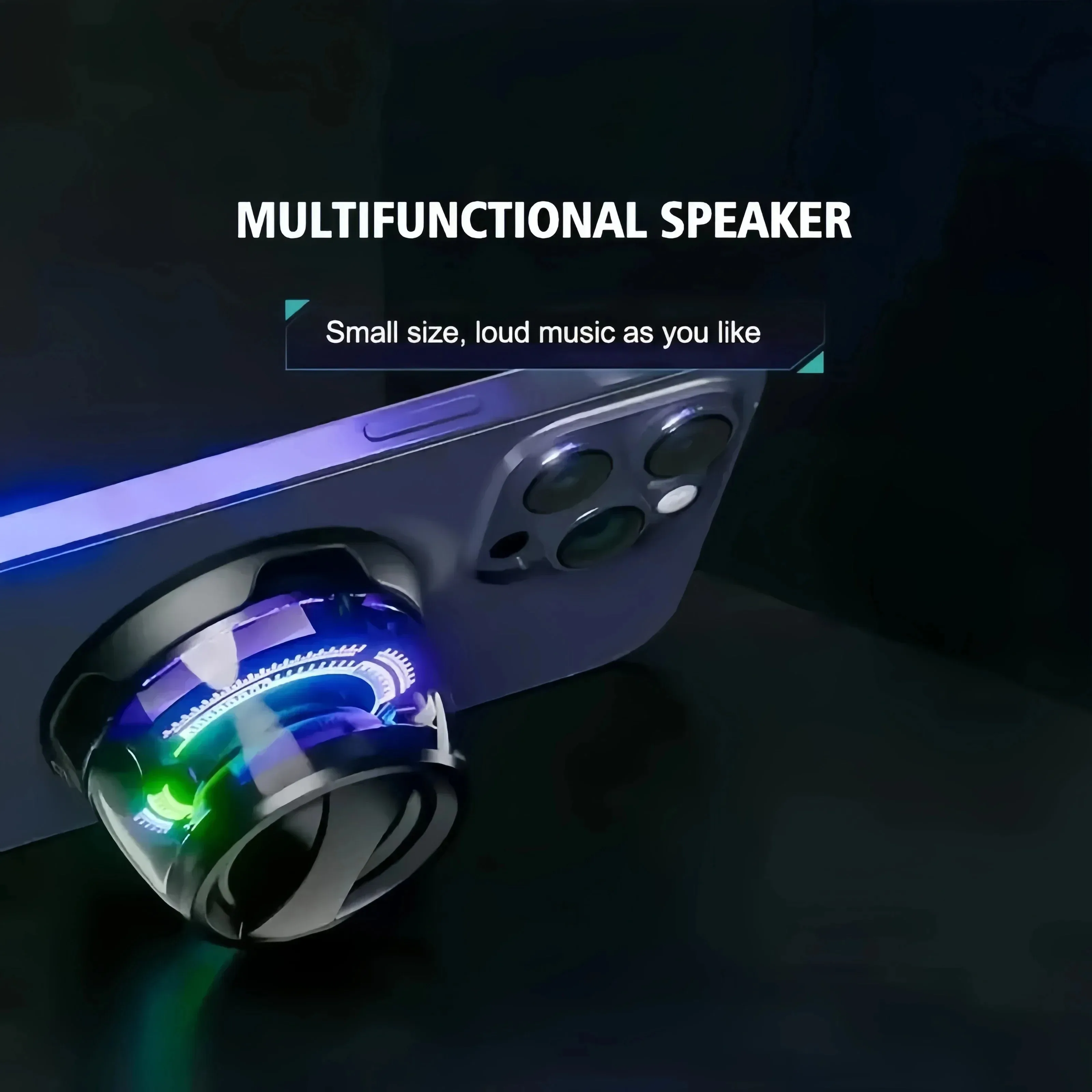 Фото Портативный уличный магнитный держатель для телефона, Bluetooth-динамик, мини-стереодинамик для путешествий со светодиодной цветной подсветкой, беспроводной громкоговоритель №3