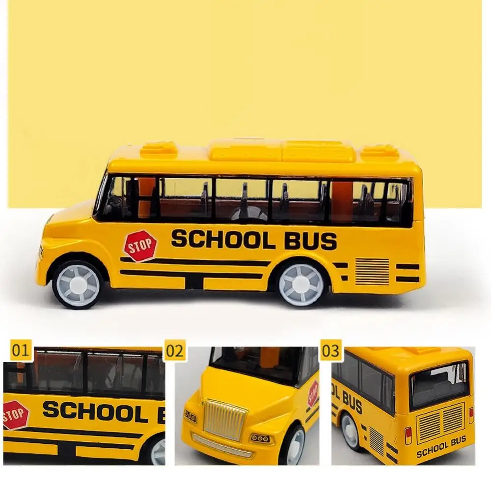 

Model Mini Kid Simulation Pull Back School Luxury Bus Collectible Toy Desk Decor