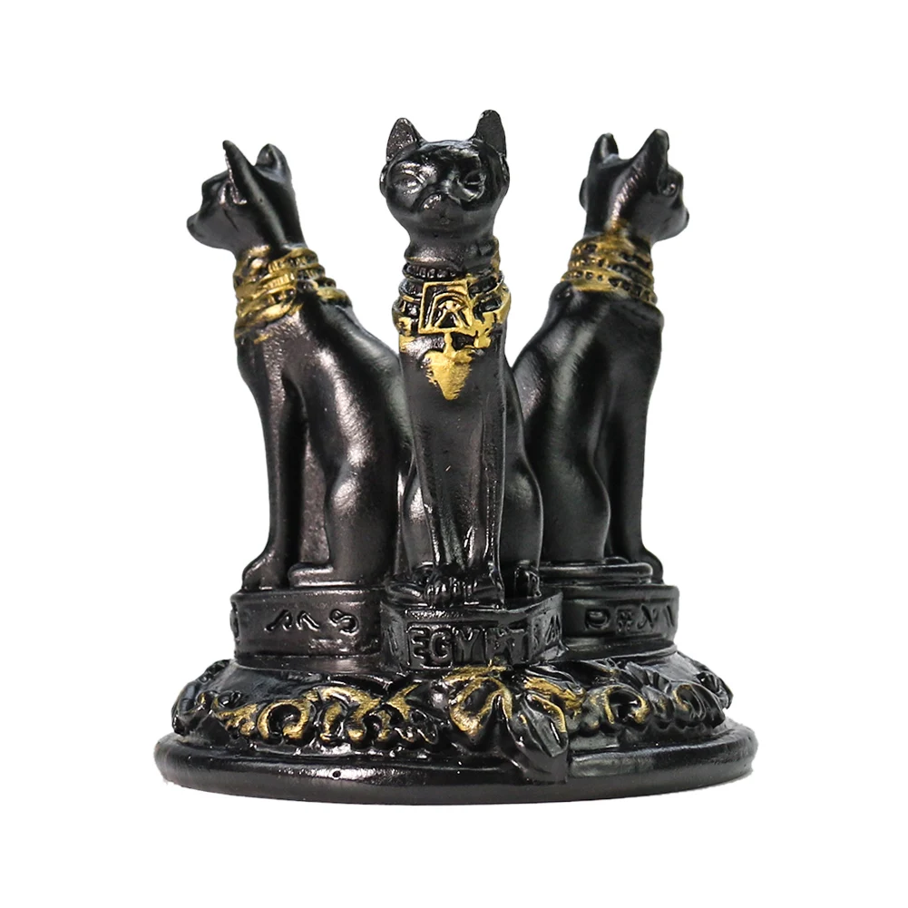 

Bastet статуи кота богини Черная смола тройной египетский кот дисплей база хрустальный шар держатель домашнее настольное украшение