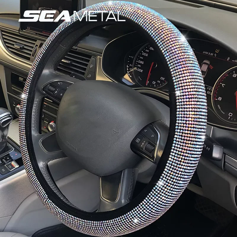 

Car Steering Wheel Cover For Women Girls Cute Glitter Steer Wheel Cover Bling Rhinestones Car Interior Protection