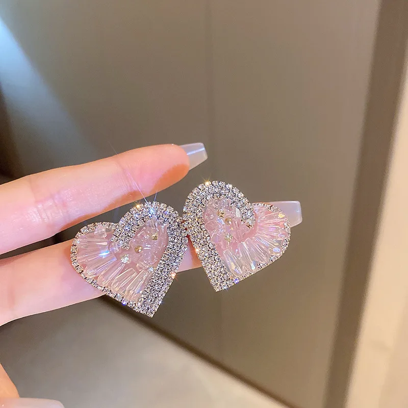 

KAITIN Inlaid Diamond Crystal Love Earrings for Women Korea Light Luxury High Quality Earrings Sweet Wholesale Female Jewelry