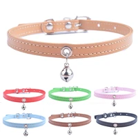 solid pu leather puppy collars for small dogs cut bell cat collar pink red black blue pet supplies adustable size xxs s