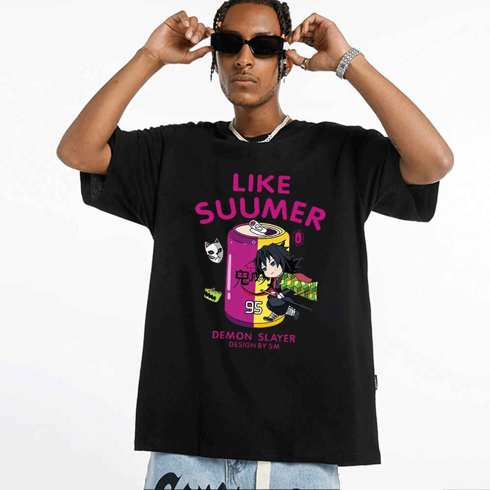 

Футболка для мужчин и женщин, модная Повседневная рубашка с коротким рукавом, с изображением рассекающих демонов колонок, летняя для мальчи...