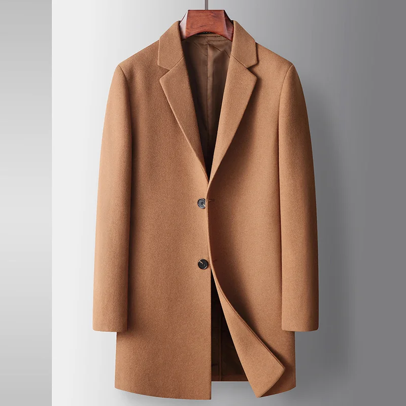 

Men's Quality Brand Woolen High Coat 2023 New Long Style Business Woolen Windbreaker Man Solid Color Casual Wool Trench Coat