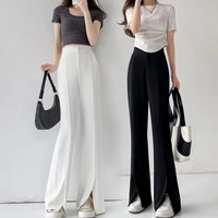 white side slit micro flared trousers womens summer high waisted stretchy leg trimmed long drape straight leg suit trousers
