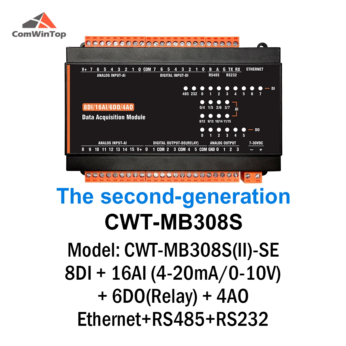 

CWT-MB308S 16AI+4AO+8DI+6DO RS485 RS232 RJ45 Modbus Rtu Tcp Модуль сбора данных Io
