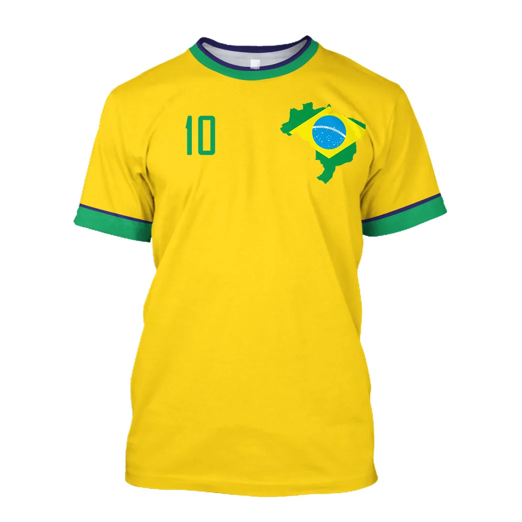 

Brazilian Style Football T-shirt Men's 3d O-neck Shirt Brazilian Flag Printed Fashion Leisure Quick Dry Sportswear Men's Tops