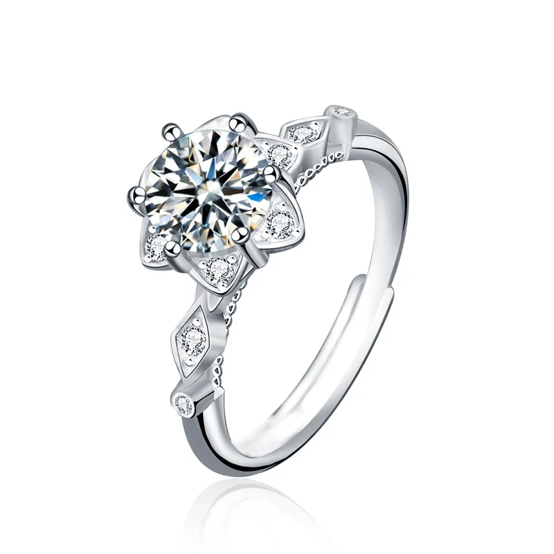 

925 Sterling Silver Ring Girls Simple Moissanite Hexagram Diamond Ring Fashion Proposal Ring