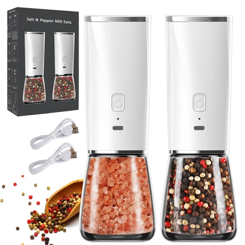 

Hot-2Pack Electric Pepper Grinder,USB Rechargeable Salt And Pepper Grinder Mill For Herb Spice Kitchen Grinding Gadgets