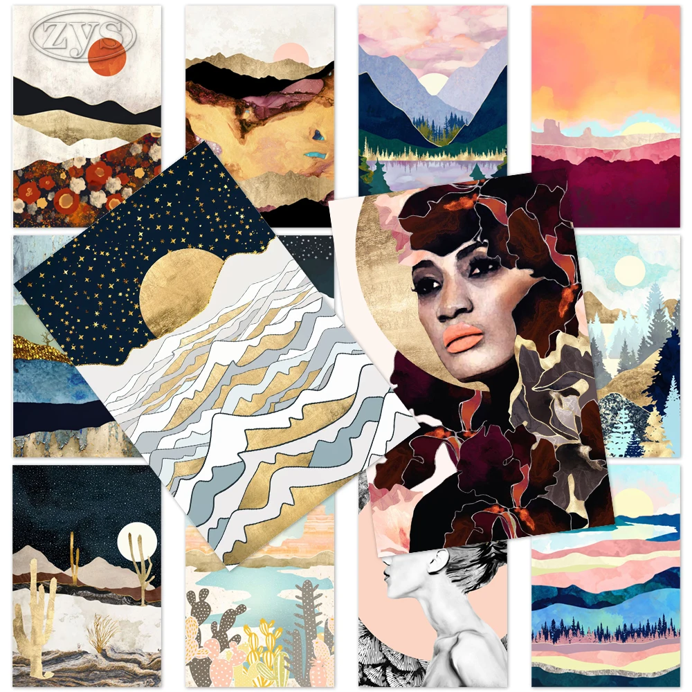 

Картина женская, домашний декор, Картина на холсте с изображением гор, Настенная картина, современная спальня, квадраты, модульные картины