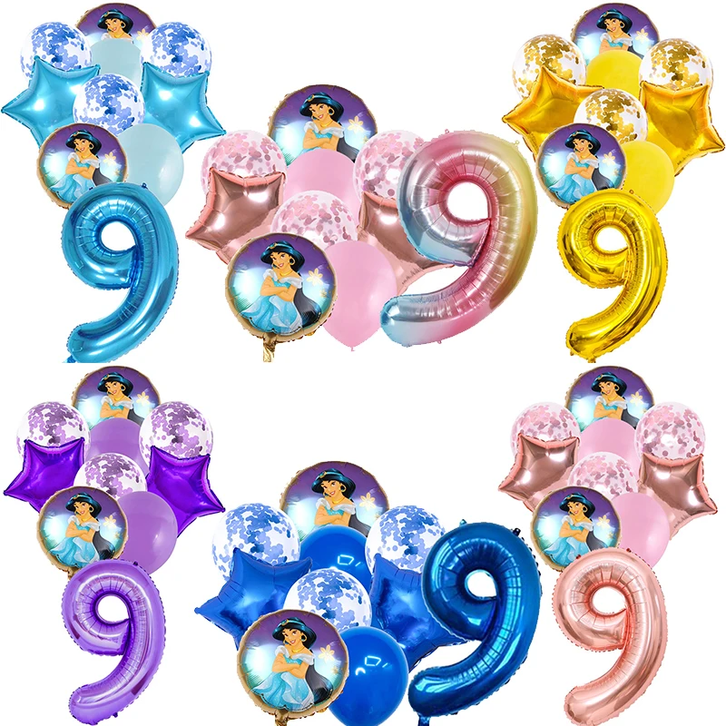 

Multiple Colors Disney Princess Jasmine Birthday Party Articles Decoration Baby Shower Digital Confetti Balloon Girl Kid Gift