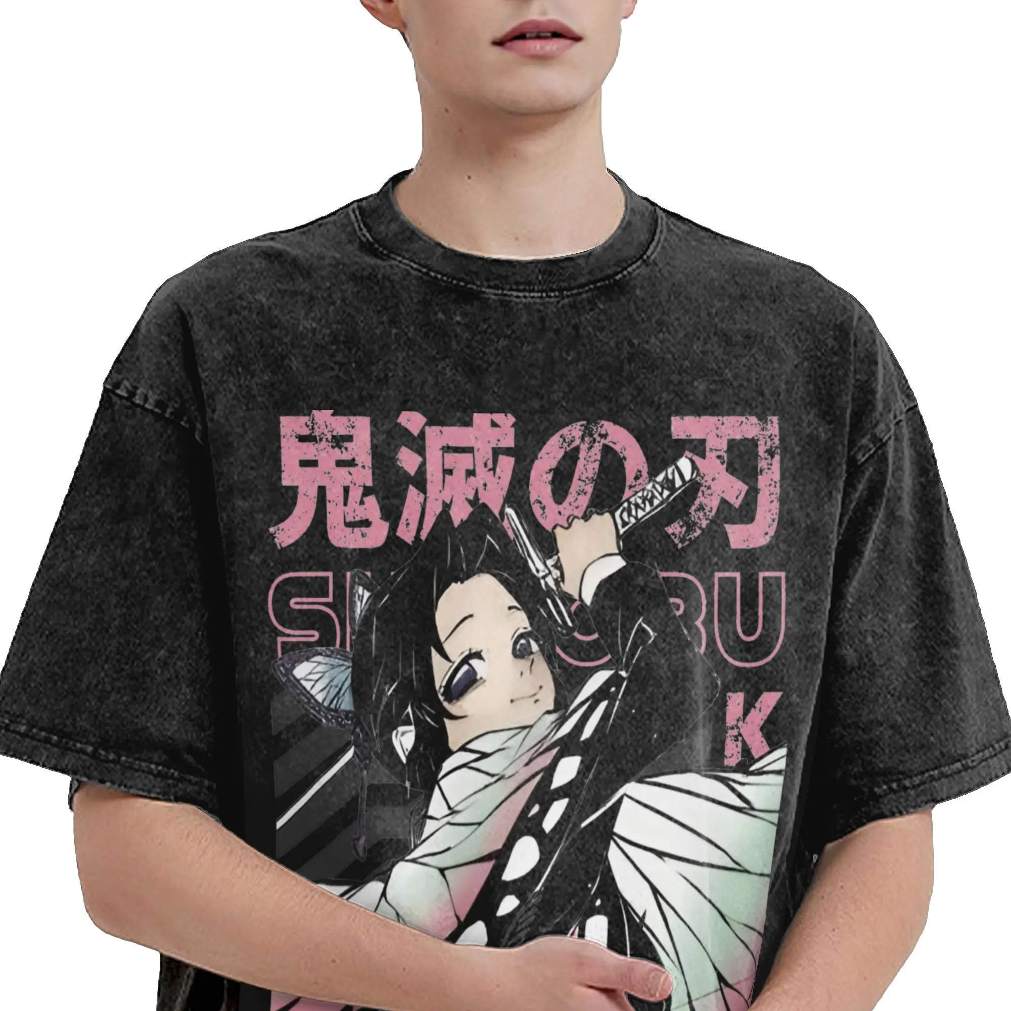 Shinobu Kochoo Demoned Slayered Washed футболки уличная одежда в стиле хип-хоп крутые топы мужские