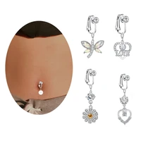 fashion stainless steel crystal butterfly fake belly piercing for women girls faux belly button piercing navelbody jewelry